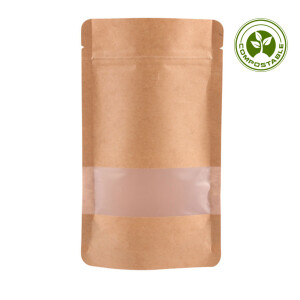 Doypack-Standbodenbeutel kompostierbar - Kraftpapier mit Fenster