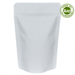 Doypack- Standbodenbeutel Kraftpapier weiß Aluminiumfrei