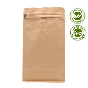 Flat bottom pouch with valve and pocket zipper - Kraft paper brown