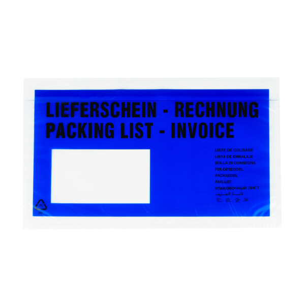 Document / Delivery Note pocket DIN Standard Size 135x235mm blue