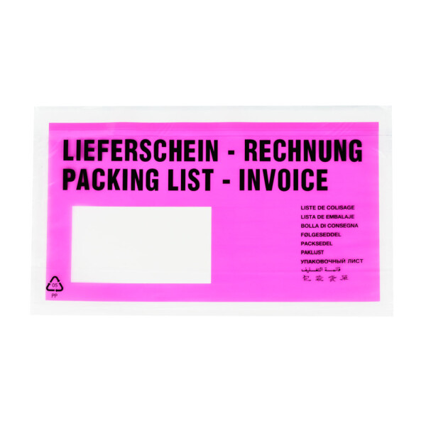 Lieferscheintaschen - Dokumententasche 135x235mm DIN Lang Pink