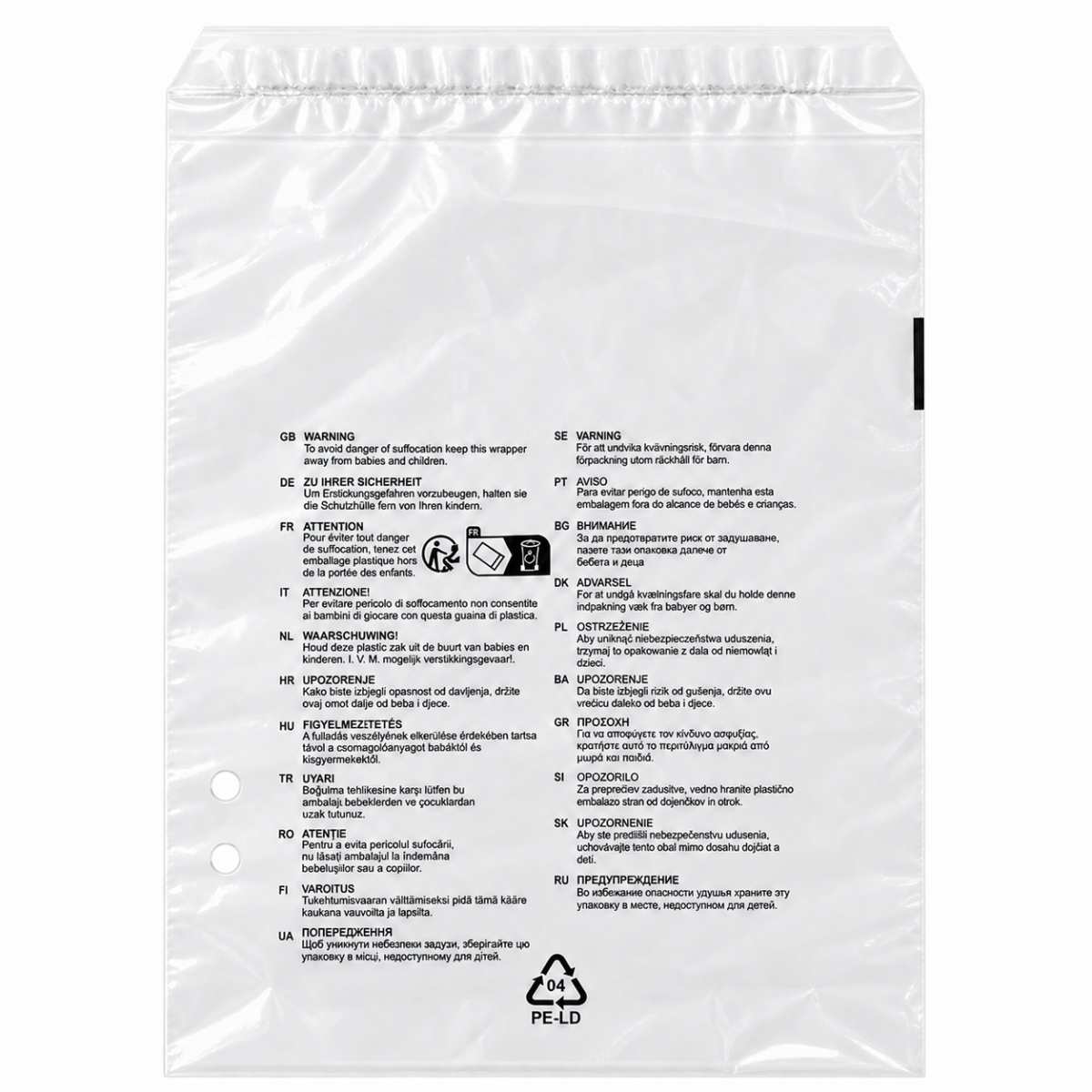 LDPE Klappenbeutel mit Warnhinweistext 4 box