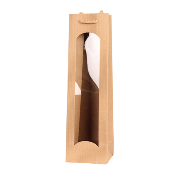 Bottle bags, open wave with sidewindow 100+80x360 mm natural