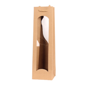 Bottle bags, open wave with sidewindow 100+80x360 mm natural