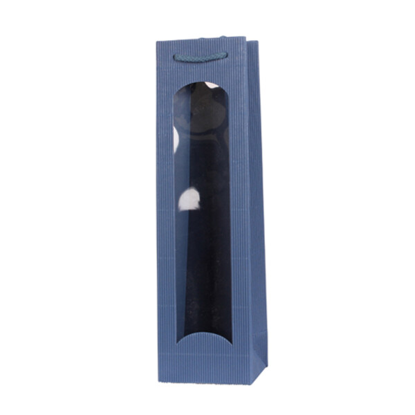 Flaschen-Tragetasche, offene Welle mit Fenster 100+80x360 mm blau