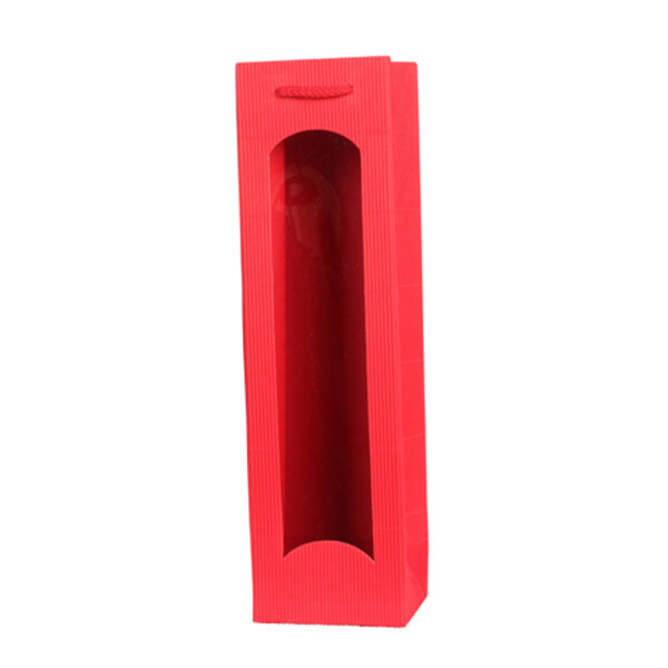 Flaschen-Tragetasche, offene Welle mit Fenster 100+80x360 mm rot