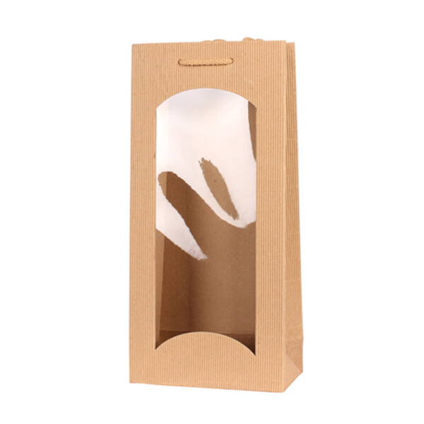 Bottle bags, open wave with sidewindow 170+90x360mm natural