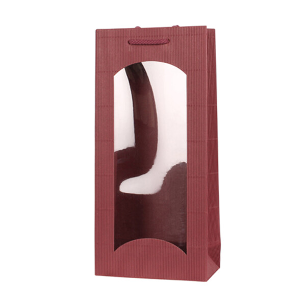 Flaschen-Tragetasche, offene Welle mit Fenster 170+90x360mm bordeaux