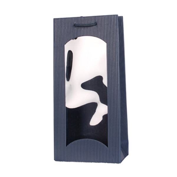 Flaschen-Tragetasche, offene Welle mit Fenster 170+90x360mm blau