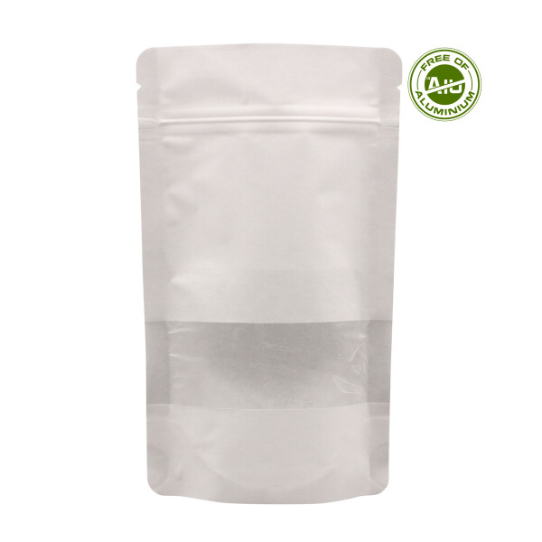 Doypack Standbodenbeutel mit Sichtfenster - Kraftpapier weiß 110x185+65mm - 250ml