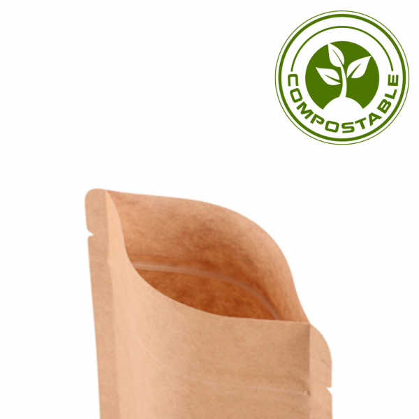 Doypack - Stand up pouch Kraft paper with sight window- Industrially compostable