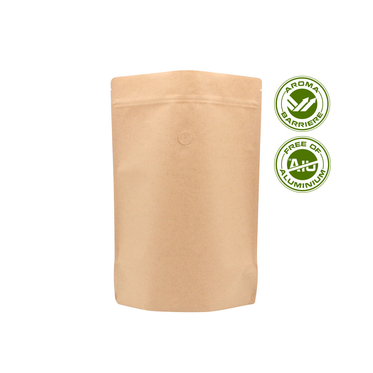 Stand-up pouch with zipper and valve - brown kraft paper...