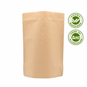 Doypack - Stand up pouch with valve - Kraft paper brown...