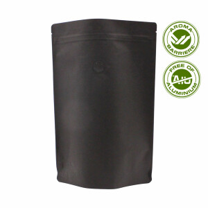 Doypack- Stand up pouch with valve - Kraft paper black...