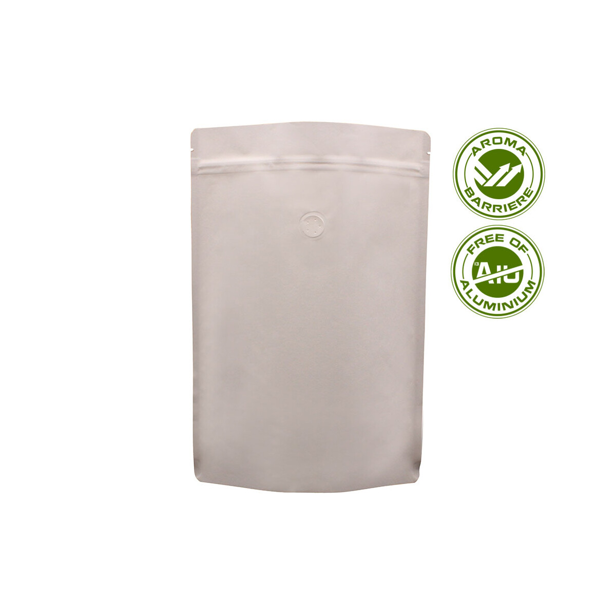 Stand-up pouch with zipper and valve - white kraft paper...