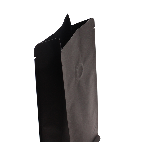 Flachbodenbeutel mit Ventil - Kraftpapier schwarz