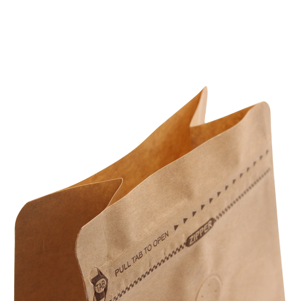 Flat bottom pouch with valve and pocket zipper - Kraft paper brown