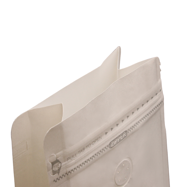 Flat bottom pouch with valve and pocket zipper - Kraft paper white