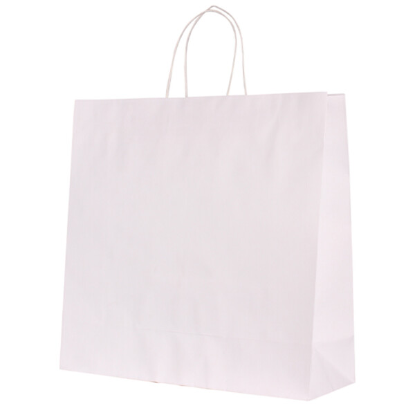 Papiertragetasche mit gedrehter Papierkordel - Weiß - 320 + 120 x 410mm - 100 g/m²